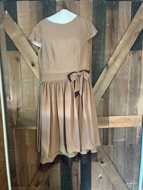 Taupe Fit-and-Flare Dress with Bow Accent